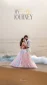 Graphic text 'MY Faith JOURNEY' above a couple embracing on the beach; woman in a pastel pink dress, man in a white shirt.